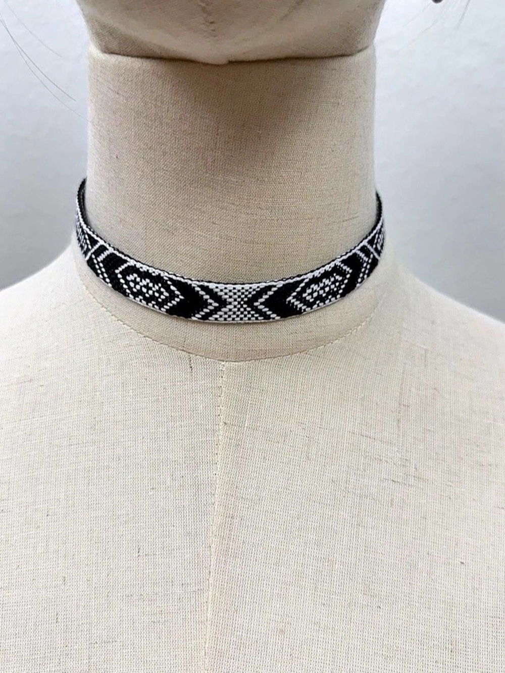 Black White Woven Choker Necklace Geometric Boho Adjustable Necklace